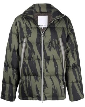 KENZO Pleat Camo-Print Puffer Jacket - Green