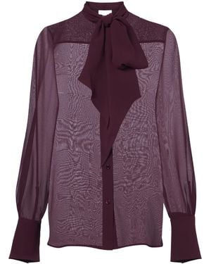 Nina Ricci Long-Sleeve Silk Chiffon Blouse - Purple