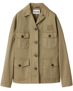 Miu Miu Satin Garment-Dyed Utility Jacket - Green