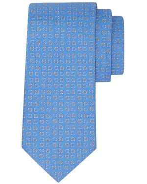 Ferragamo Gancini Print Silk Tie - Blue