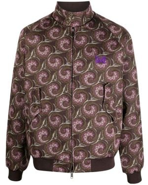 Baracuta Pattern High-Necked Casual Jacket - Brown