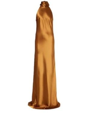 Galvan London Sienna Halterneck Satin Gown - Brown