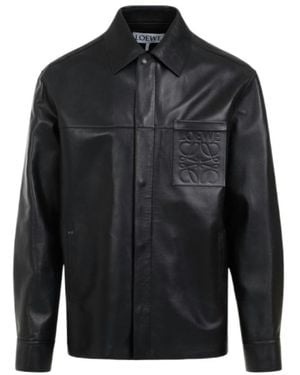 Loewe Logo Embossed Long-Sleeved Shirt - Black