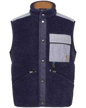 Moncler Grenoble Logo-Patch Button-Up Gilet - Blue