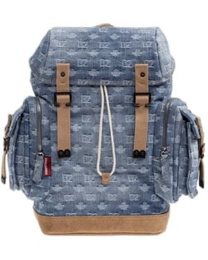 DSquared² Monogram-Patterned Drawstring Backpack - Blue