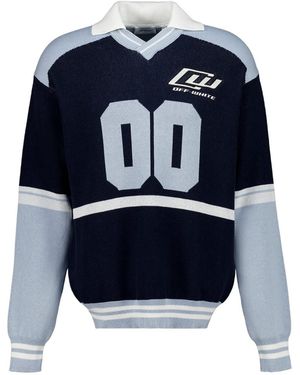 Off-White c/o Virgil Abloh Long-Sleeved Polo Collar Knit Jumper - Blue