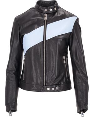 Lela Rose Colour-Block Leather Biker Jacket - Black