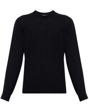 Giorgio Armani Logo Crew Neck Knitted Sweater - Blue