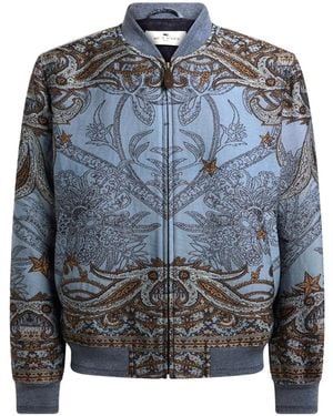 Etro Wool-Blend Jacquard Bomber Jacket With Placed Pegaso Motif - Blue