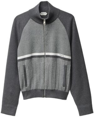 Versace Embroidered Jacquard Knitted Zipped Cardigan - Grey