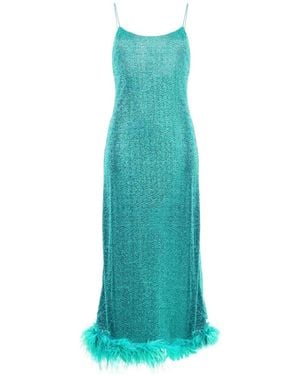 Oséree Feather-Embellished Dress - Blue