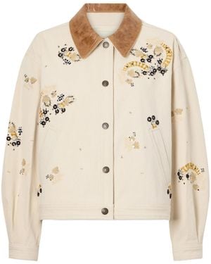 Isabel Marant Lavine Embroidered Leather-Trimmed Cotton Jacket - Natural