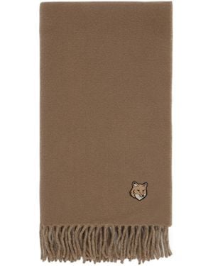 Maison Kitsuné Maison Kitsuné Bold Fox Head Patch Fringed Scarf - Brown