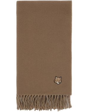 Maison Kitsuné Maison Kitsuné Bold Fox Head Patch Fringed Scarf - Brown