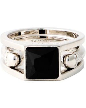 McQueen Double Skull Signet Ring - White