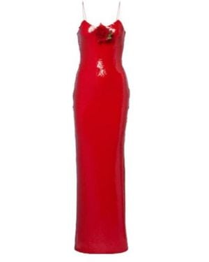 Rodarte Floral-Appliqué Sequined Gown - Red