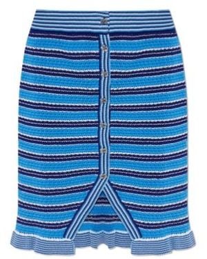 Ganni Striped Ruffled Midi Skirt - Blue