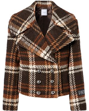 Patou Check Double-Breasted Casual Jacket - Brown