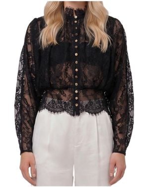 Self-Portrait Lace High Neck Blouse - Black