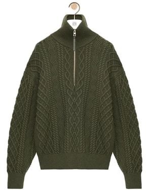 Loewe Cable-Knit Half-Zip Sweater - Green