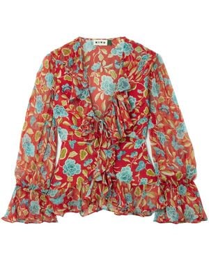 RIXO London Ami Ruffled Floral-Print Silk-Crepon Blouse - Red