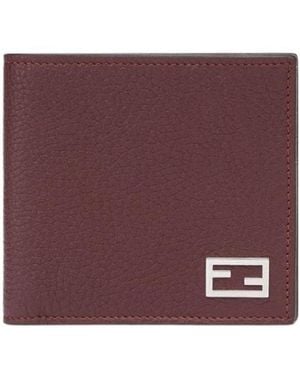 Fendi Burgundy Leather Bi-Fold Wallet - Purple