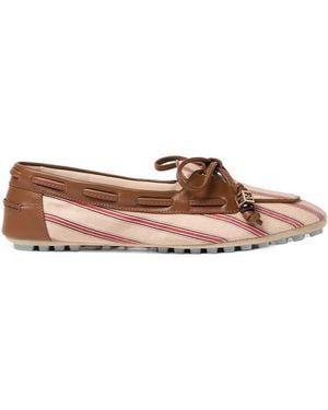 Fendi Striped Leather-Trim Loafers - Brown