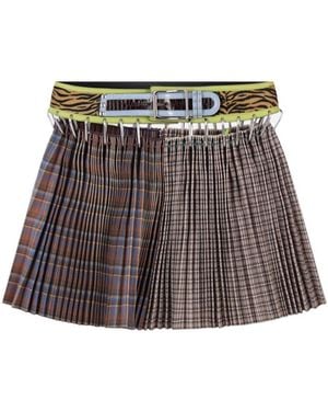 Chopova Lowena Waist-Cinching Plaid Mini Skirt - Grey