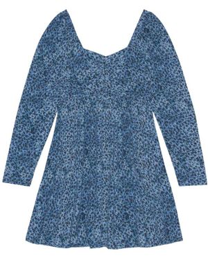 Ganni Printed Crepe Mini Dress - Blue