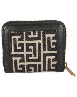 Balmain Bicolour Jacquard 1945 Coin Pouch With Leather Panels - Black