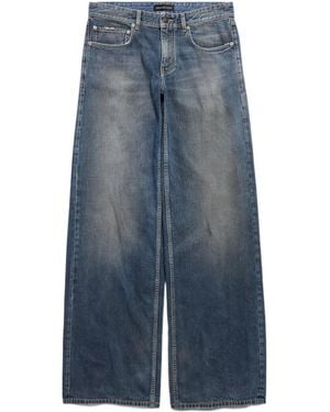 Balenciaga Destroyed Wide-Leg Baggy Jeans - Blue