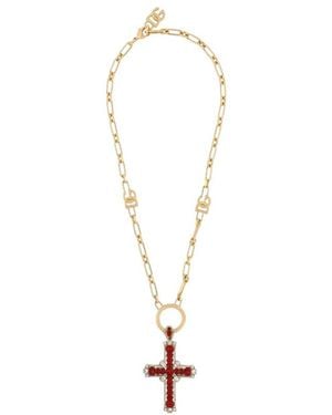 Dolce & Gabbana Gem-Embellishment Cross-Pendant Necklace - White