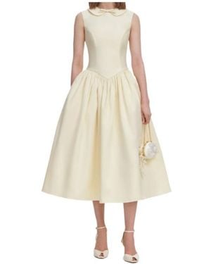 Self-Portrait Bow-Detail Pleated Midi Dress - Natural