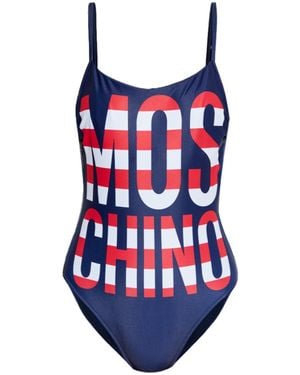 Moschino One Piece Logo-Print Swimsuit - Blue