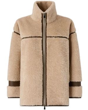 Pinko Faux-Shearling Panelled Coat - Natural