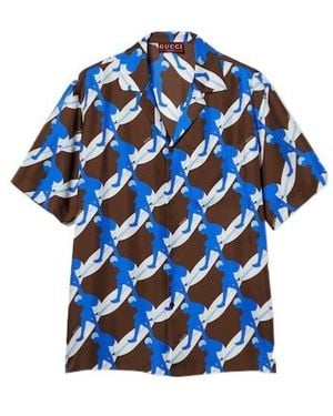 Gucci Printed Silk Bowling Shirt - Blue