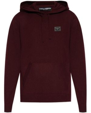 Dolce & Gabbana Logo Plaque Knitted Drawstring Hoodie - Purple