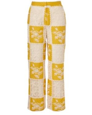 FARM Rio Lace-Trimmed Cotton Straight Trousers - Yellow