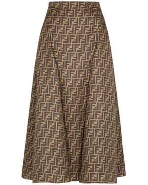 Fendi Ff Jacquard Twill Midi Skirt - Brown