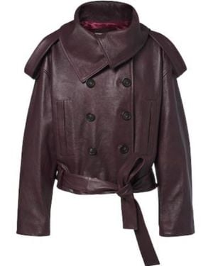 7 For All Mankind Cropped Double-Breasted Leather Jacket - Brown