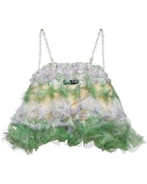 SUSAN FANG Embellished Tulle Crop Top - Green