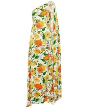 Stella McCartney Caped One-Shoulder Cady Gown - Metallic