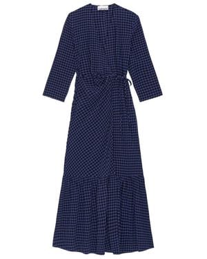 ganni blue tiered dress Ganni Plaid Ruffle Mini Dress