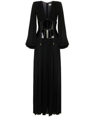 Elisabetta Franchi Pleated Corset Maxi Dress - Black