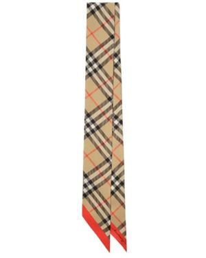 Burberry Skinny Contrast Check Silk Scarf - White
