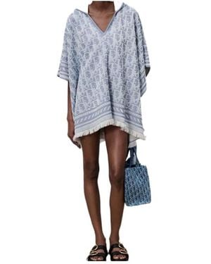 Dior Iviera Oblique Hooded Poncho - Blue