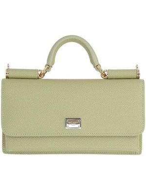 Dolce & Gabbana Logo Plaque Foldover Top Clutch Bag - Green