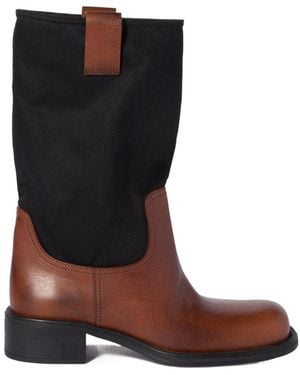 Miu Miu Leather And Drill Mid-Calf Boots - Brown