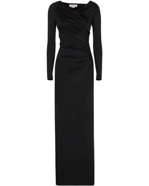 Victoria Beckham Off- Shoulder Draped Satin Gown - Black