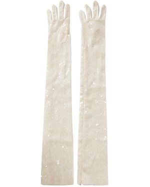 Safiyaa Sequined Satin Gloves - White